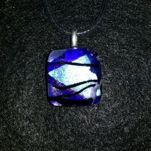 Handmade dychroic glass pendant with leather chain